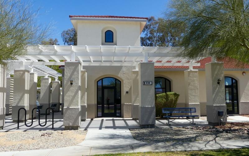 a building with a large entrance