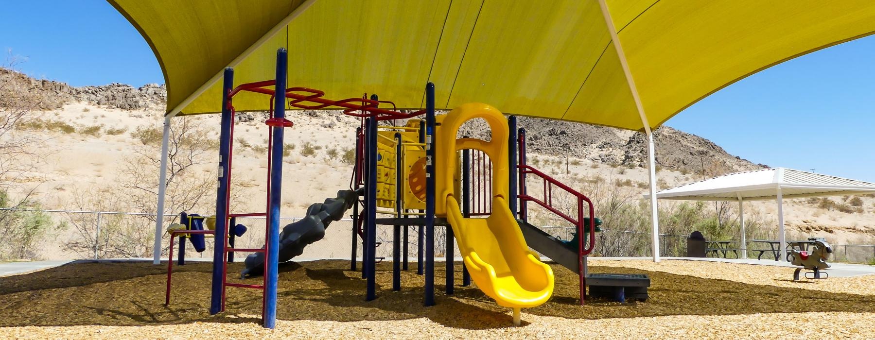 a playground with a slide