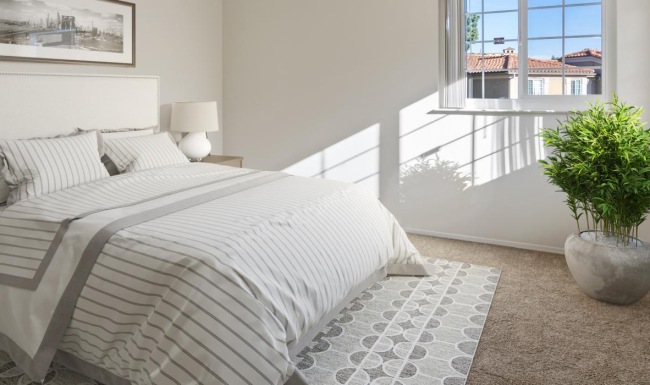 a bedroom with a large bed