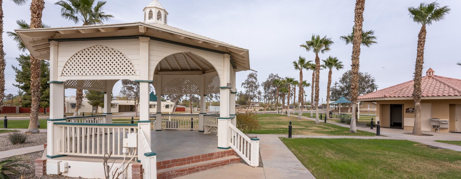 a building with a gazebo