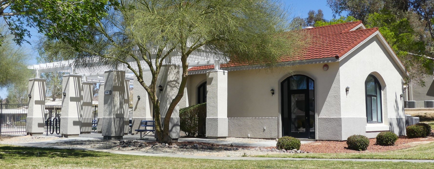 a building with trees nearby
