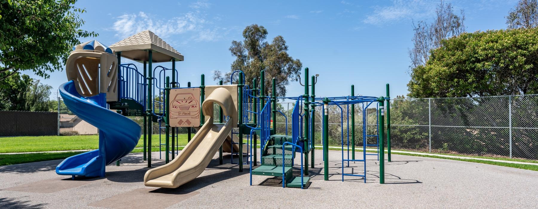 a playground with a slide