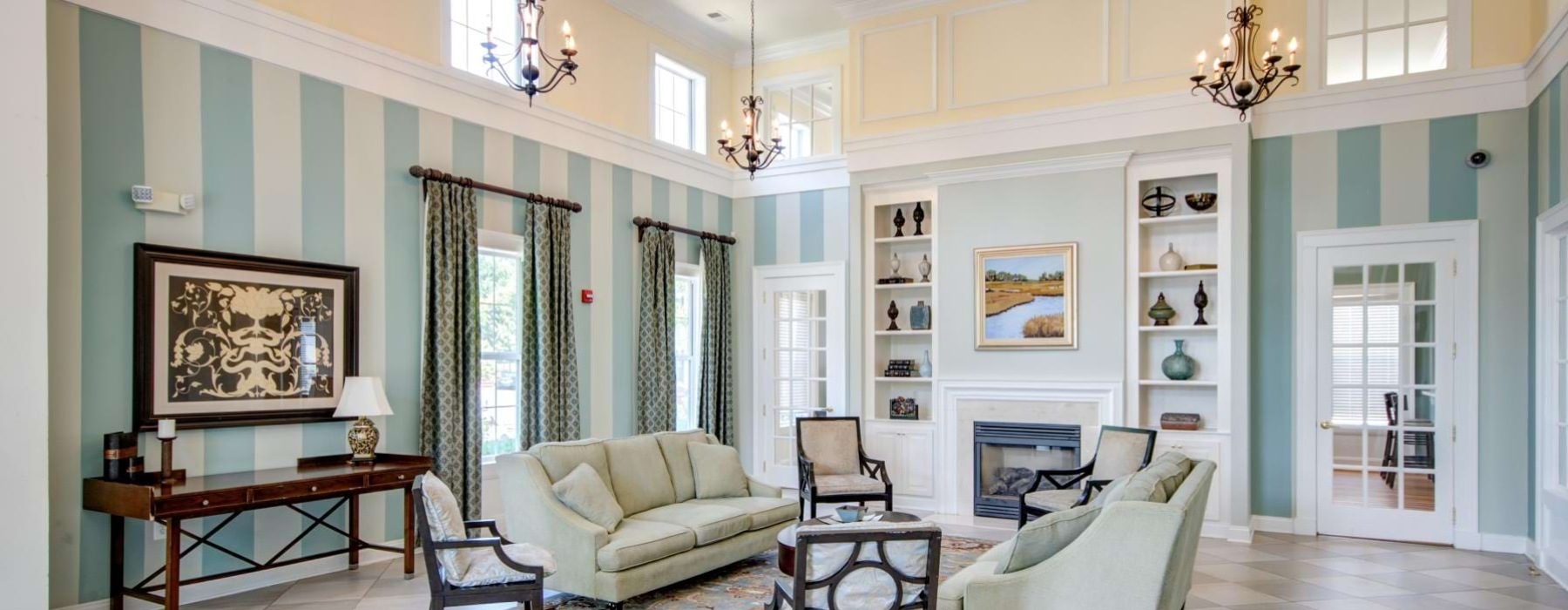 room with stripe walls 
