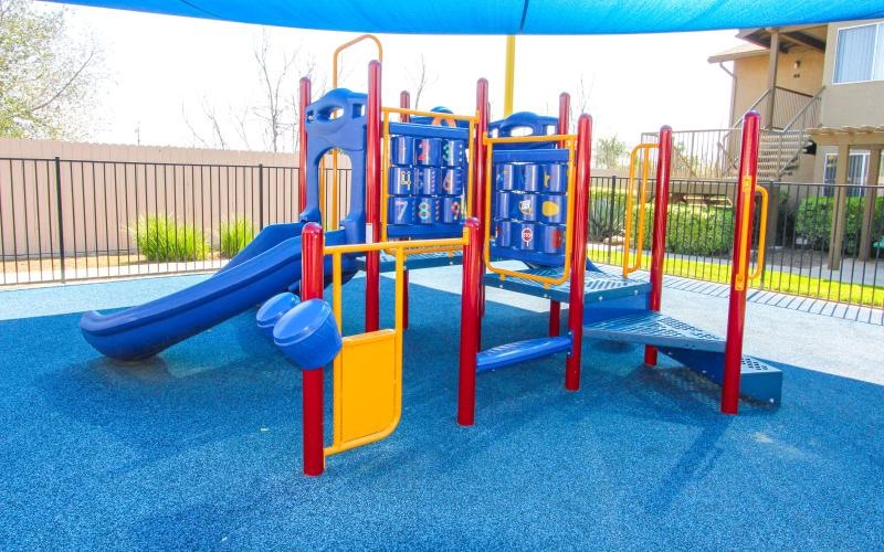 a playground with a slide