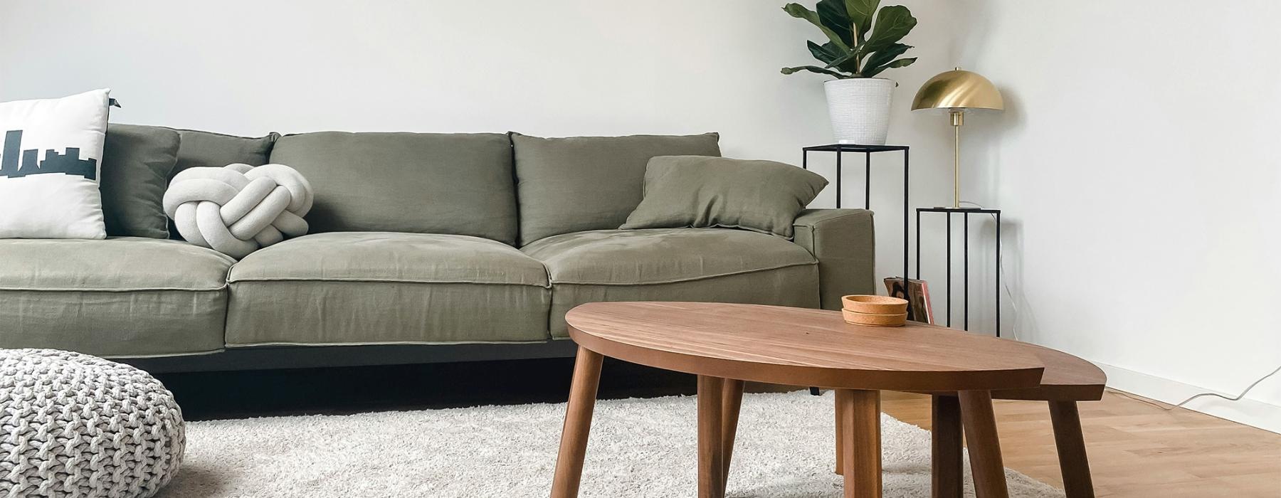 a living room with a couch and a coffee table
