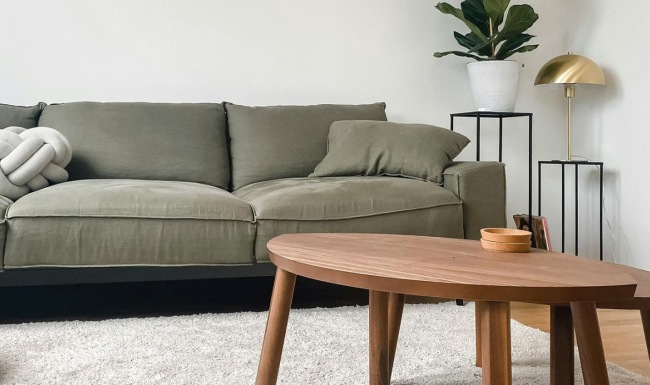 a living room with a couch and a coffee table
