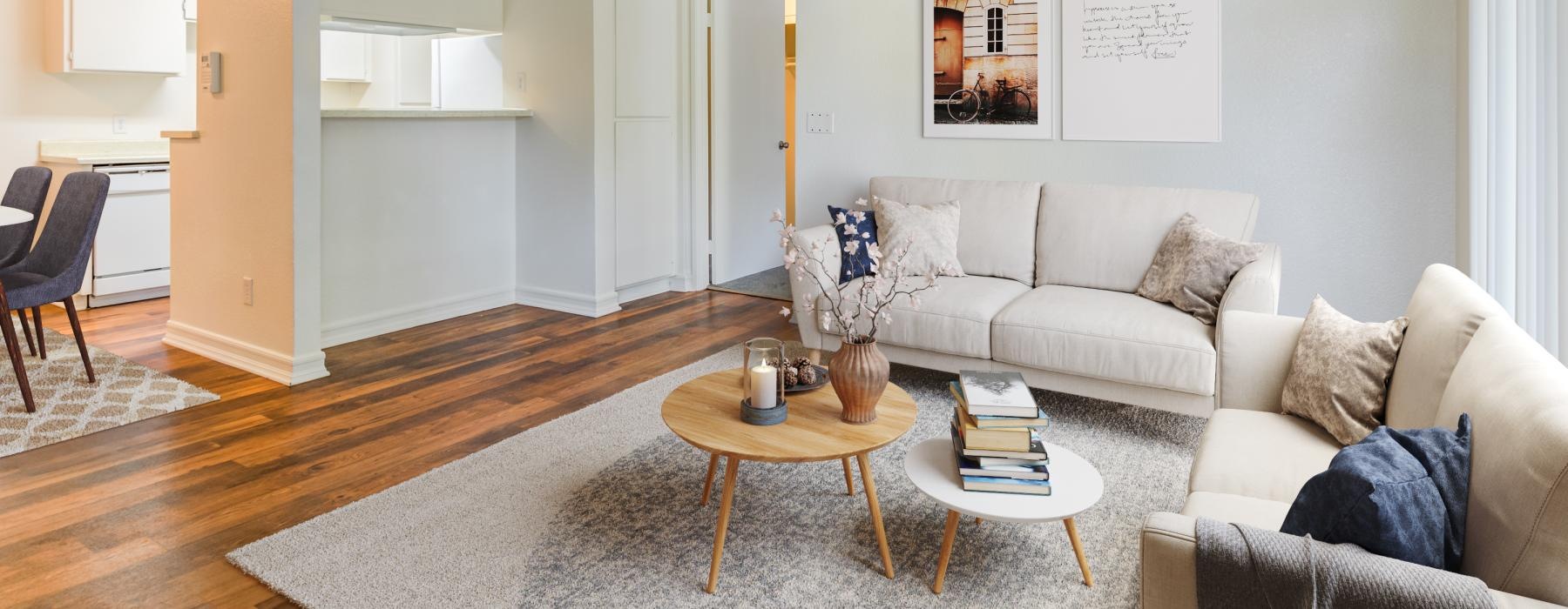 a living room with a couch and a coffee table