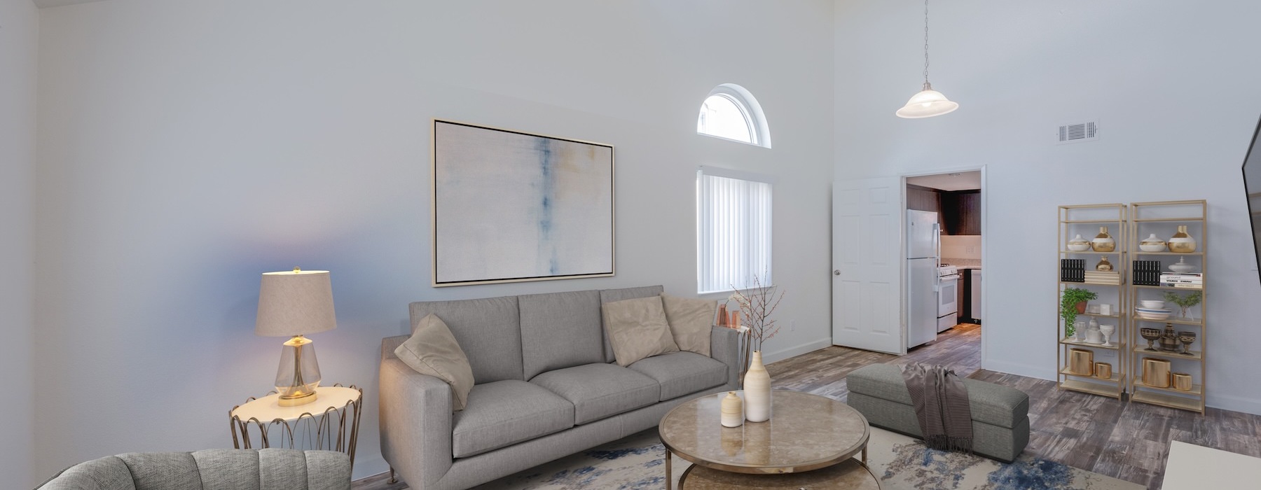 living room with large windows