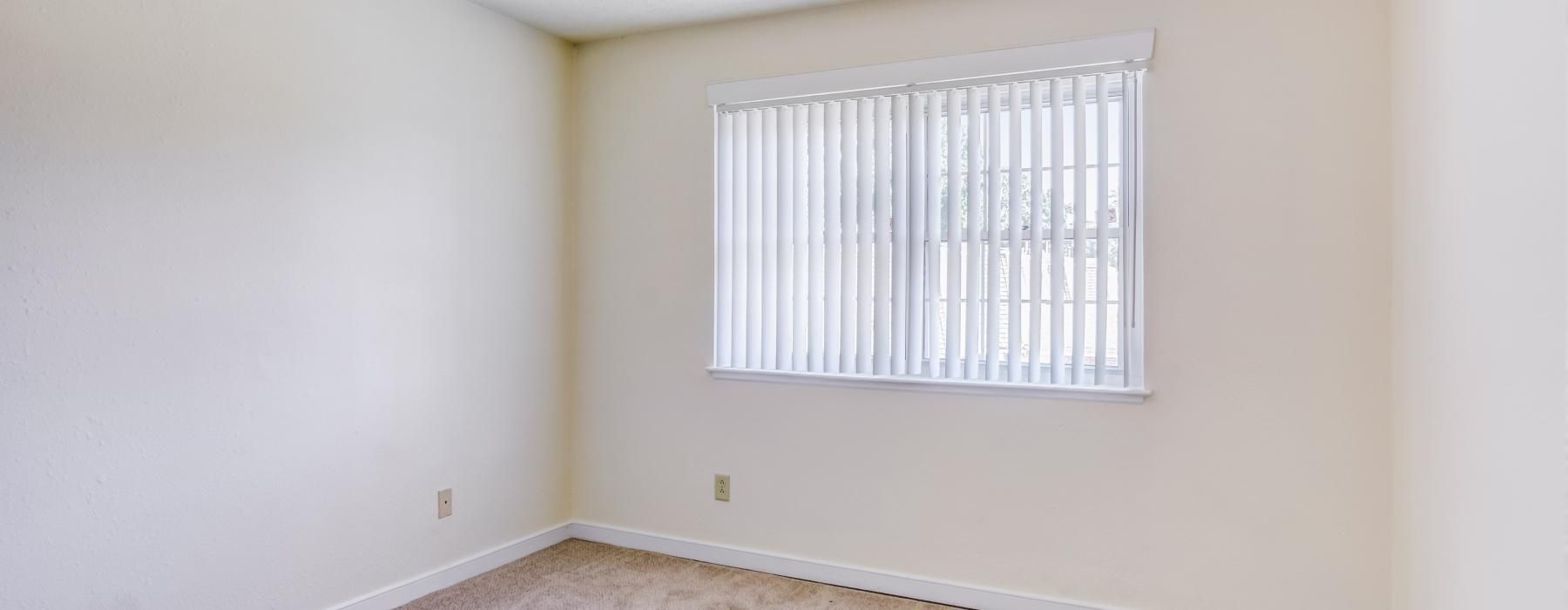 a room with a window and carpet