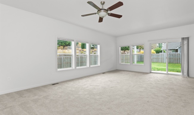 a room with carpet and windows