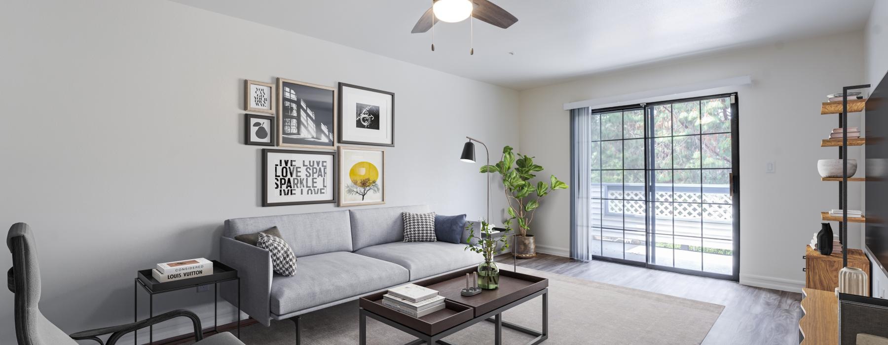 a living room with a couch and a table
