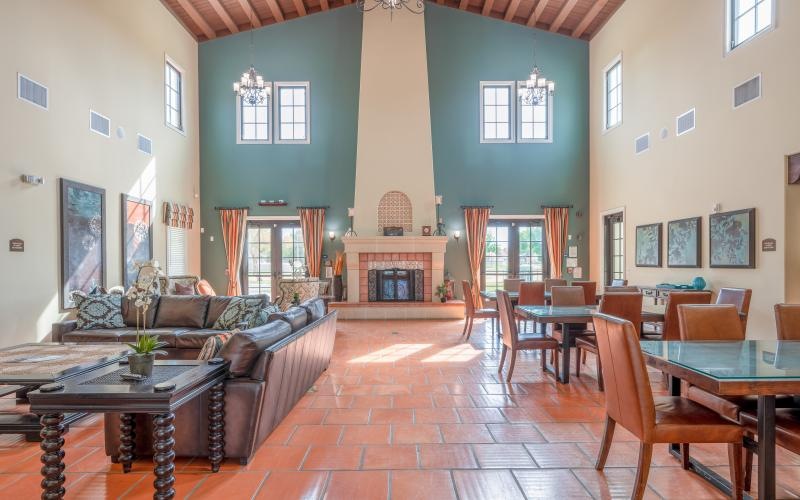 spacious clubhouse with large fireplace
