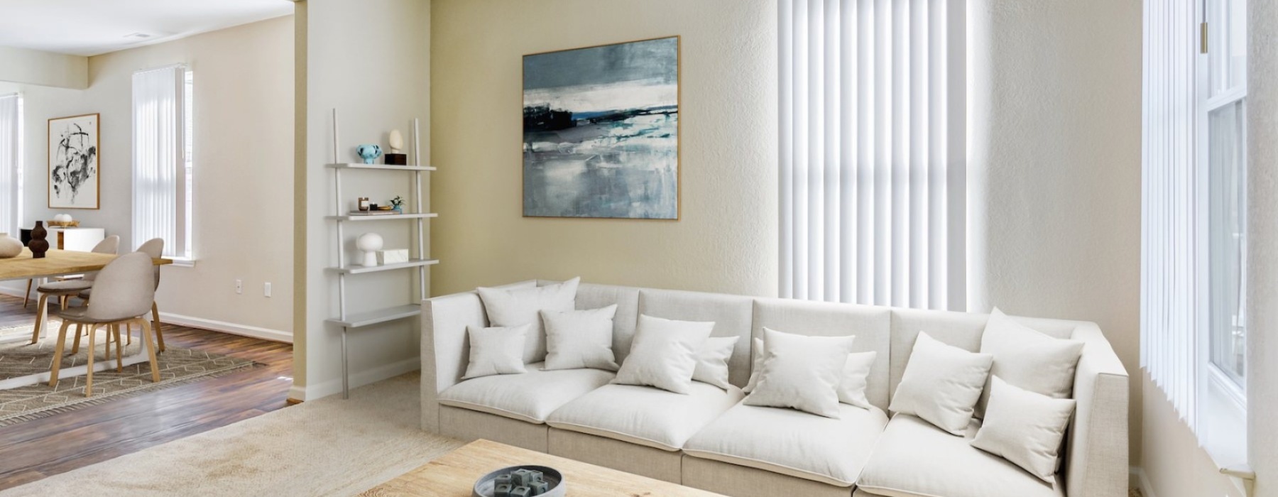 Open space living area with natural lighting