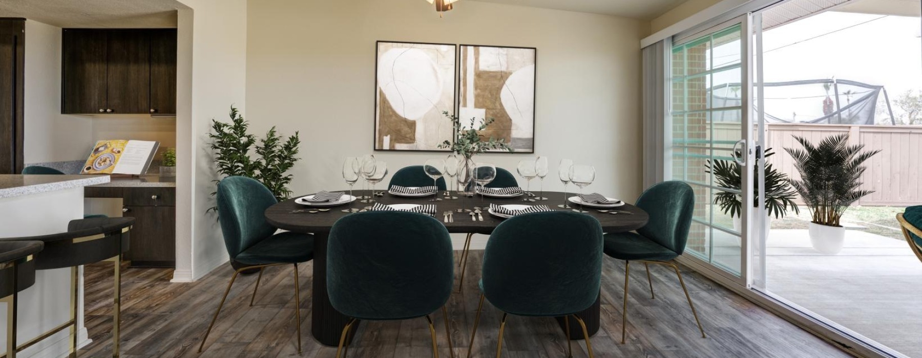 dining room with table chairs and large patio door
