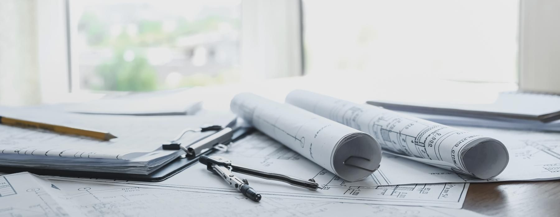 blueprints on a table