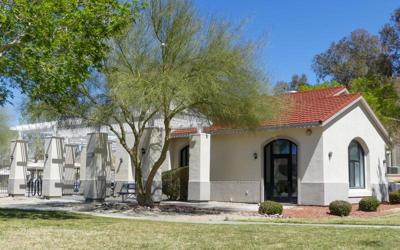 a white house with a red roof
