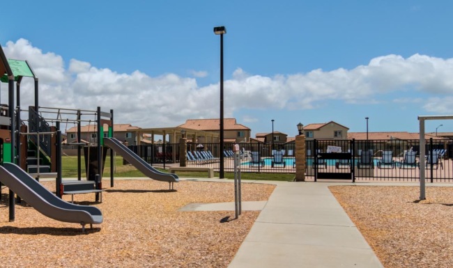 a playground with a slide