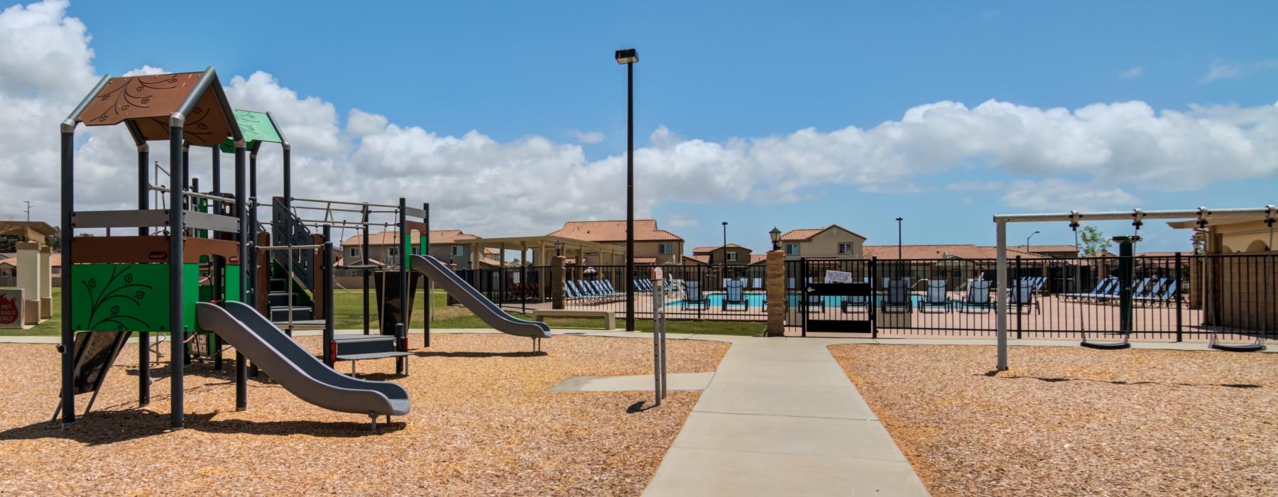 a playground with a slide