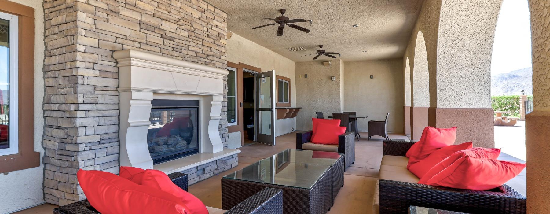 a living room with a fireplace