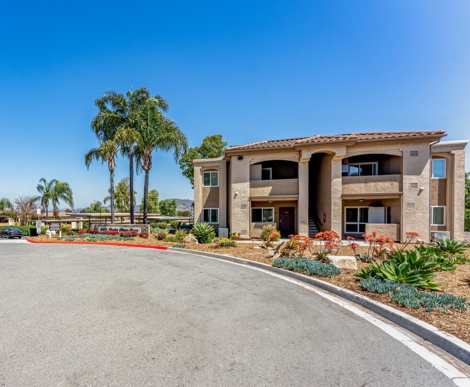 a building with a parking lot