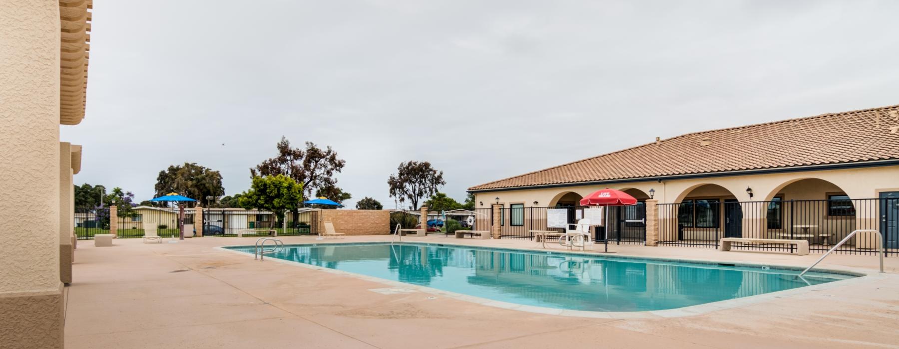 a swimming pool in a courtyard