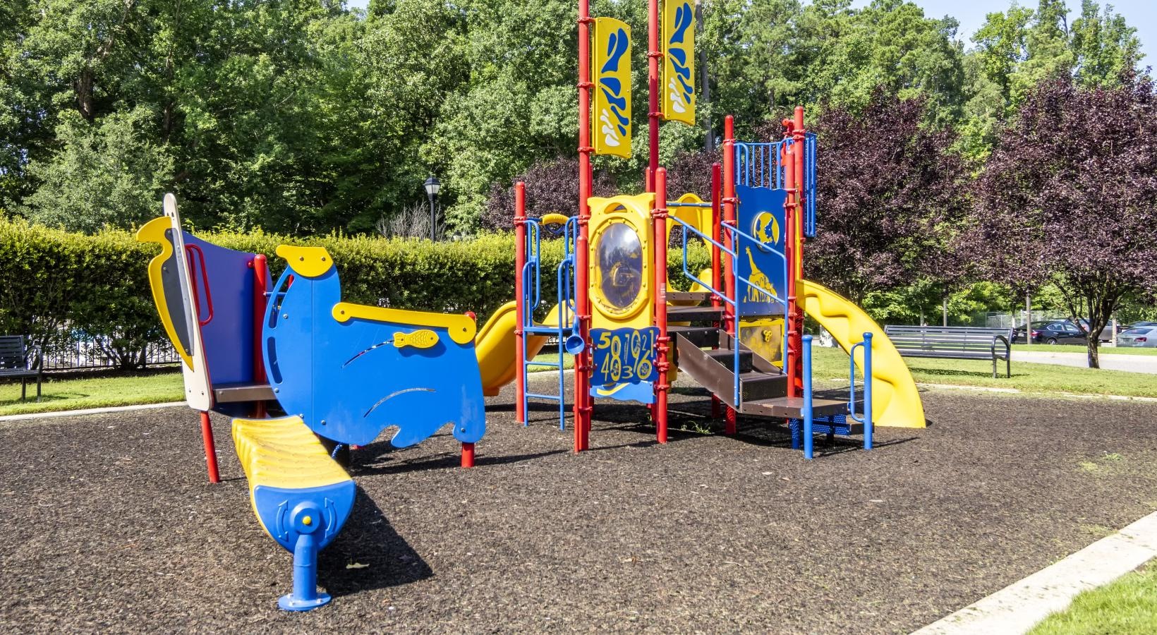 a playground with colorful slides