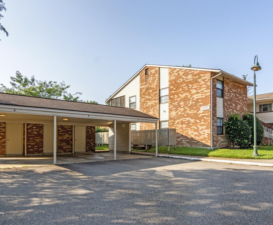 a building with a parking lot
