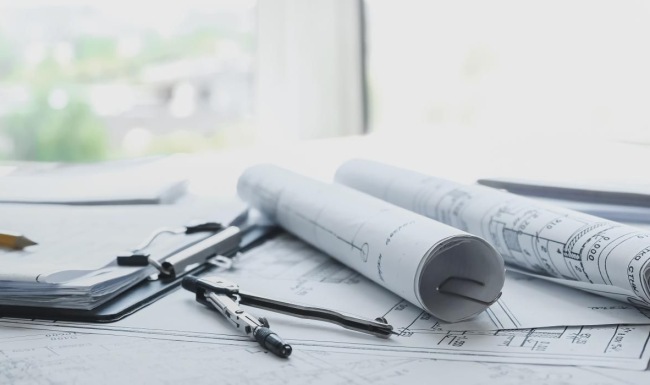 blueprints laid out on a table