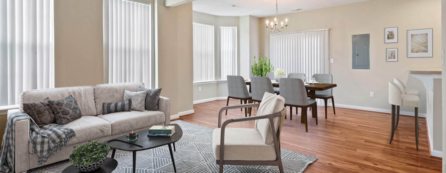 Open space living area with natural lighting