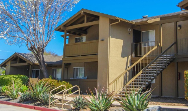 a building with a tree in the front