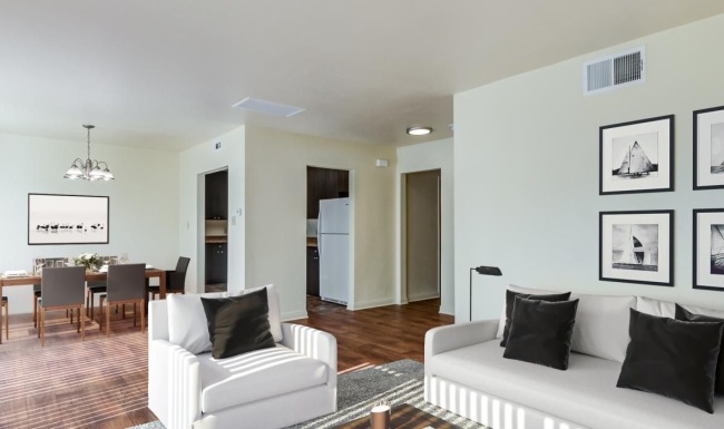 a living room with a couch and a table