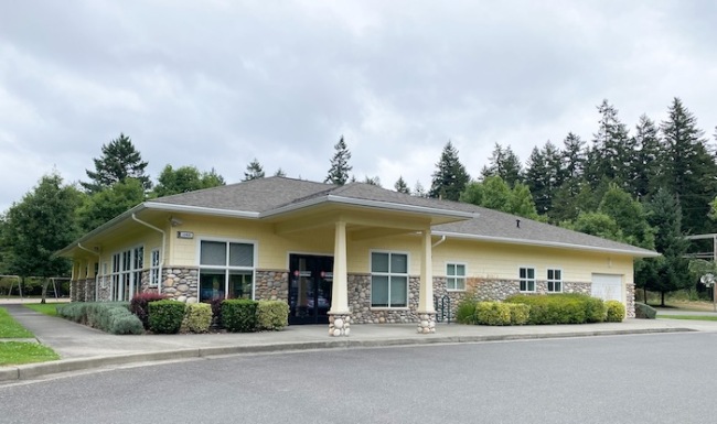 the exterior of a building and trees