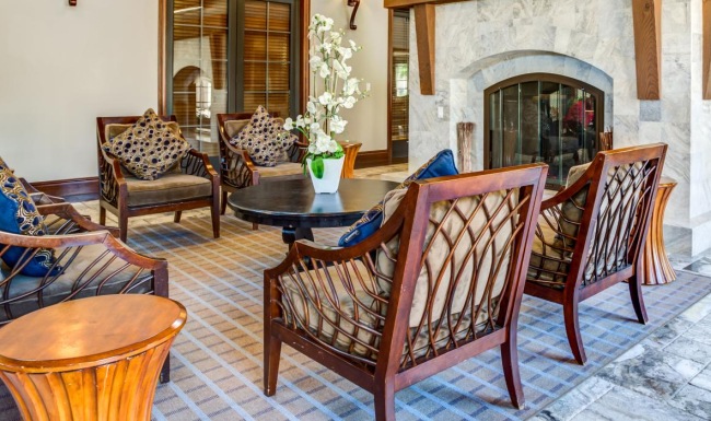 fireside seating in large clubhouse