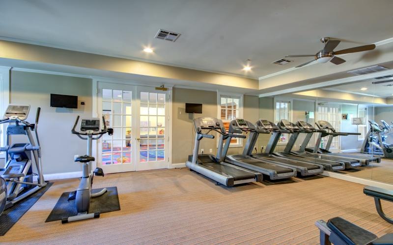 a gym with exercise equipment