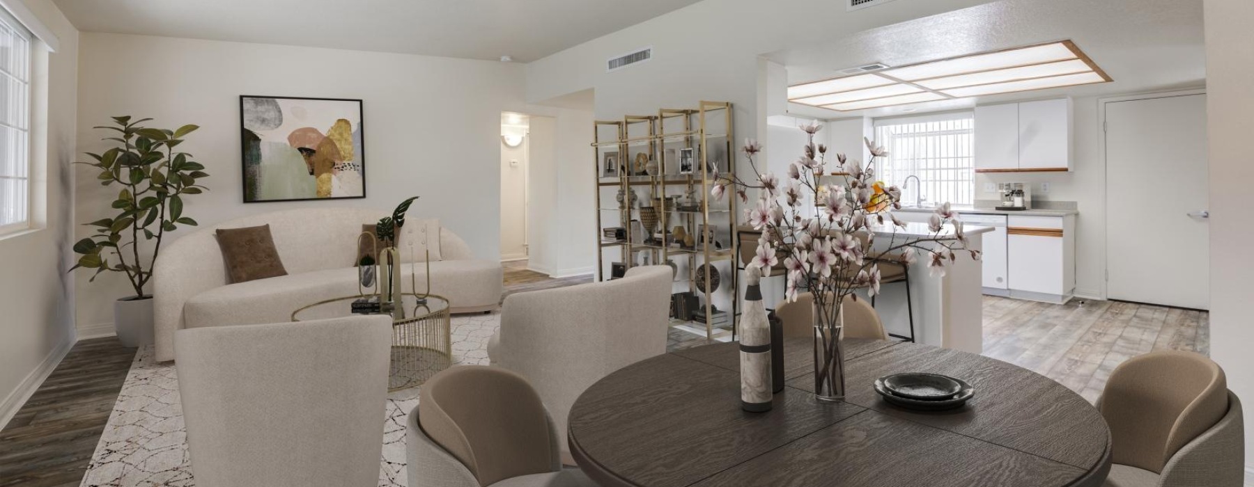 table with a plant on it