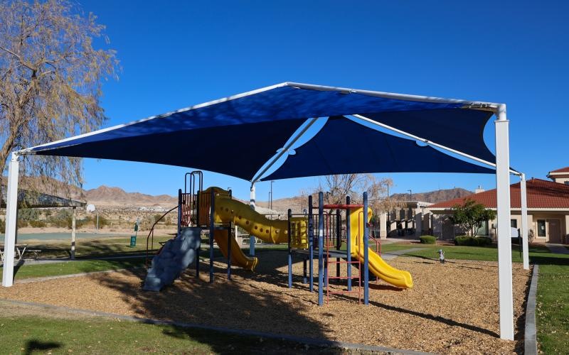 a playground with a slide