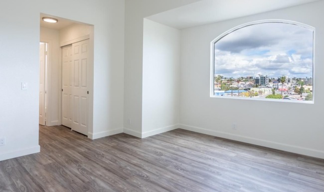 a room with a large window