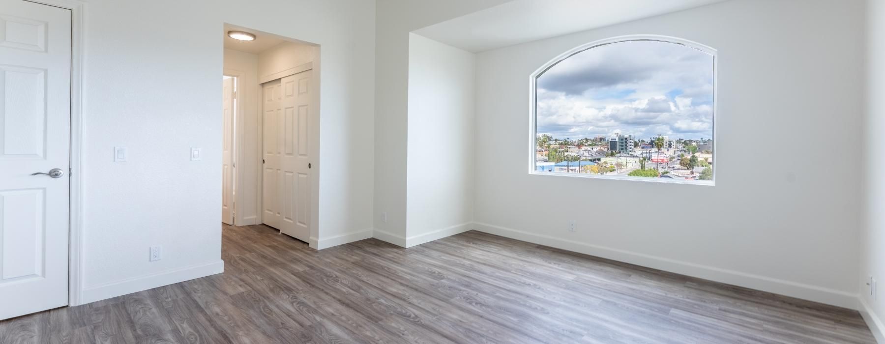 a room with a large window