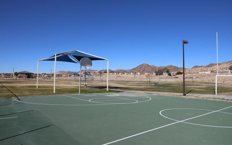 a football field with a goal